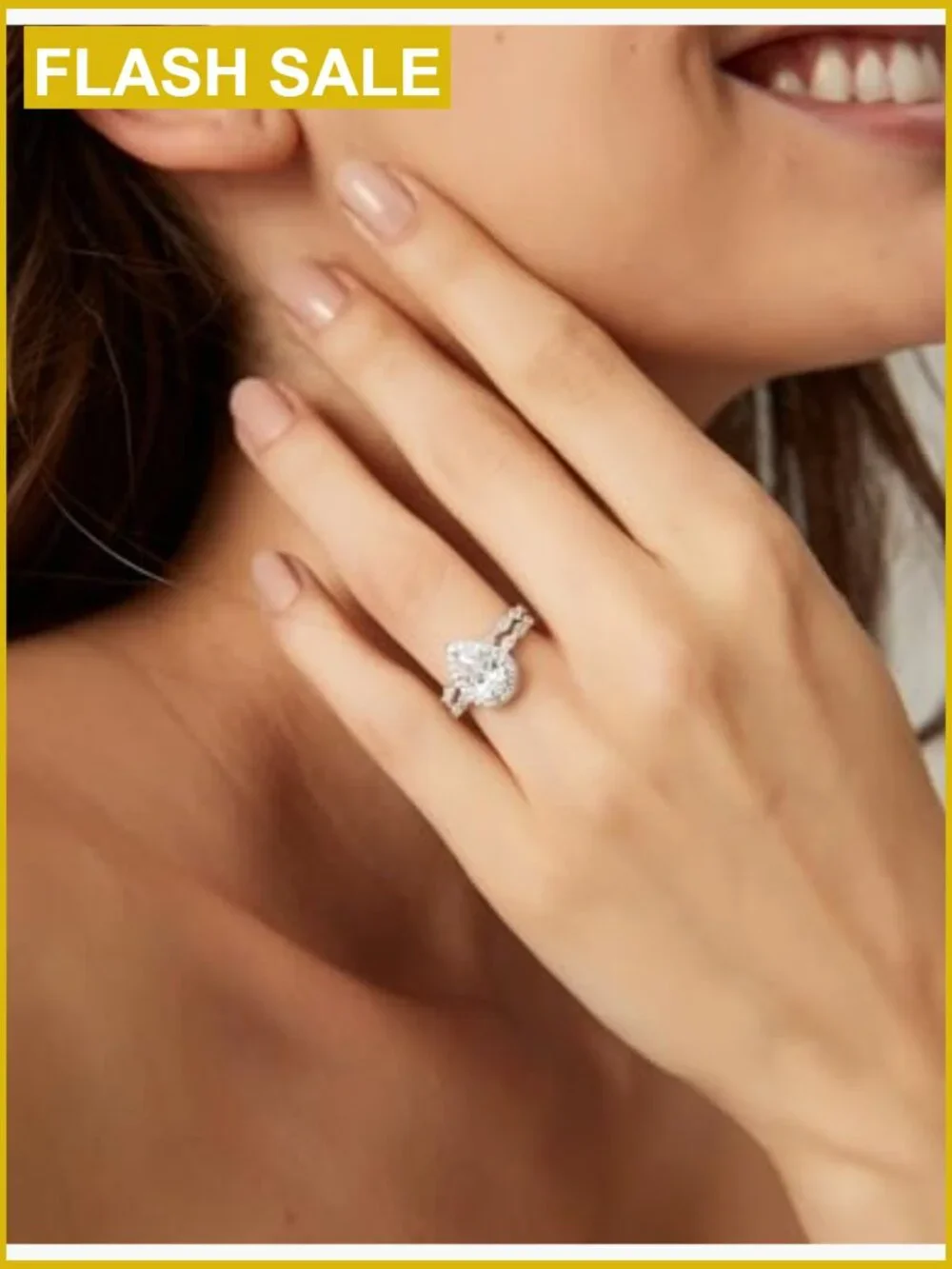 1.5CT Teardrop CZ Bridal Ring Set 925 Silver Plated Engagement Wedding Band